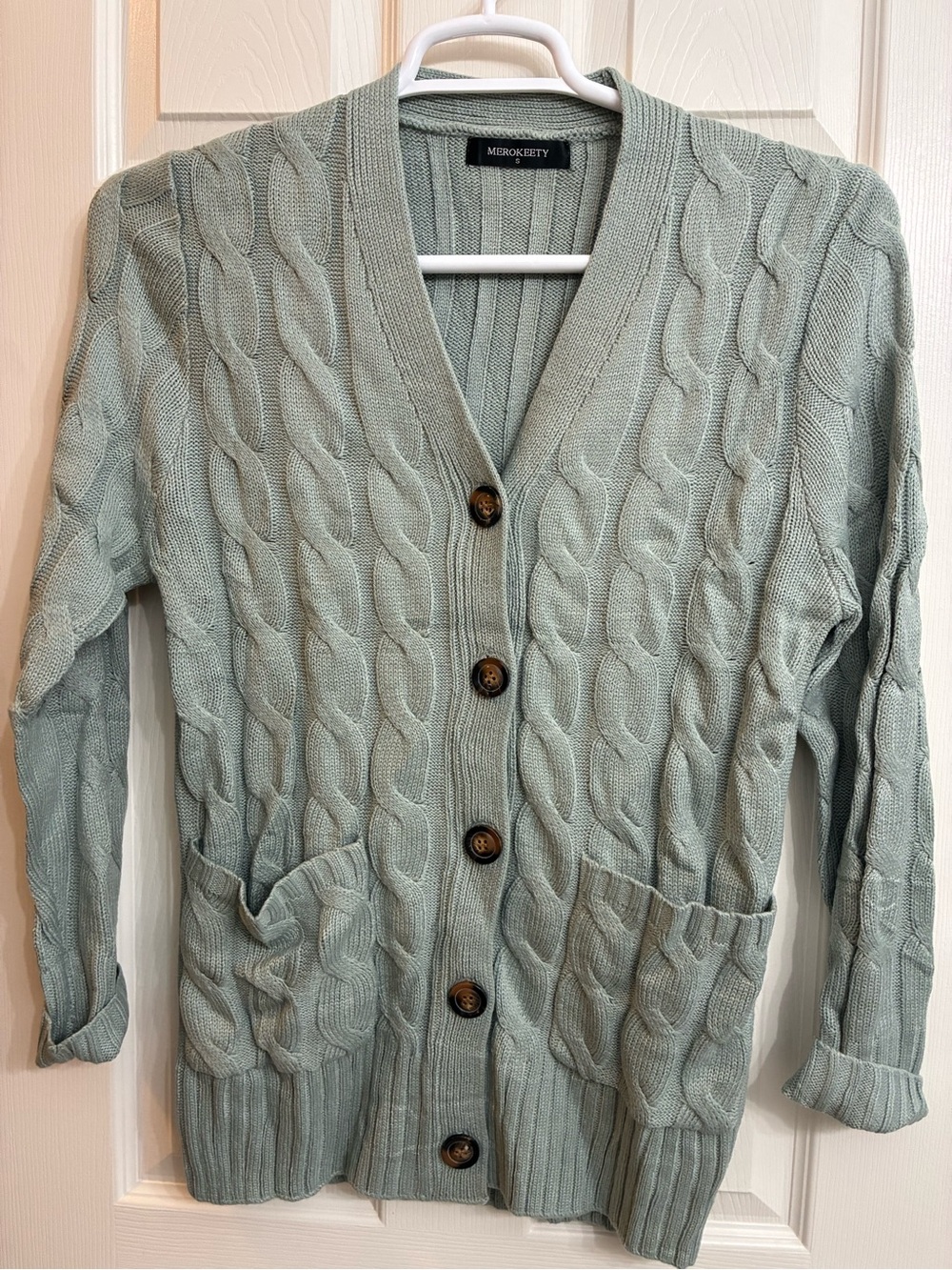 Merokeety Sage Cable Knit Button-Front Cardigan